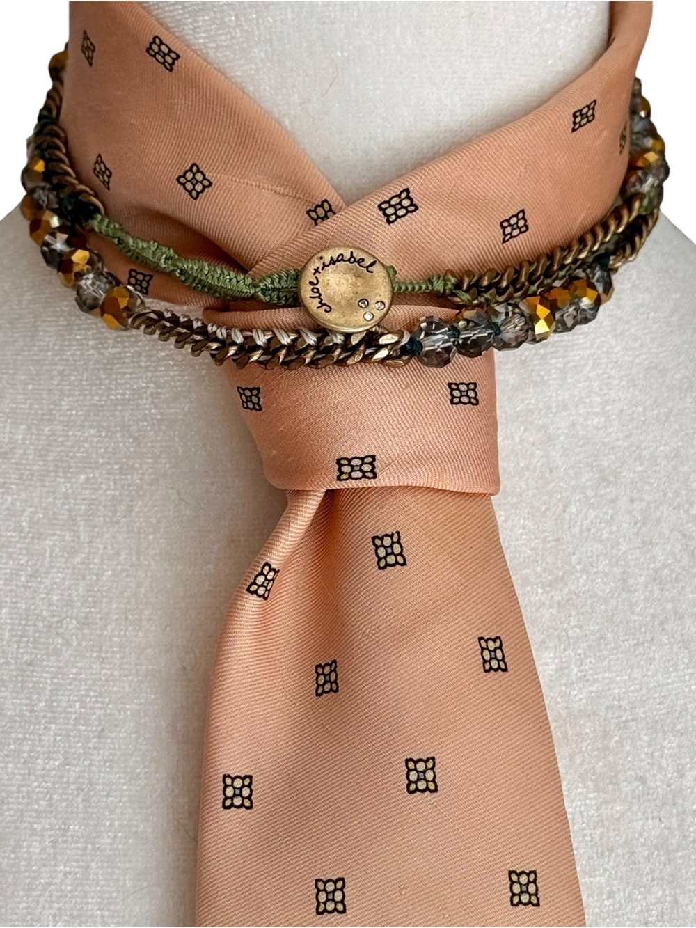 Chloe + Isabel Mixed Chain Faceted Bead Necklace/Chocker with Green Cord Detail